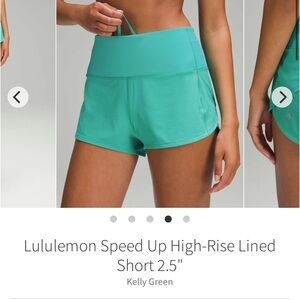 Lululemon Speed Up High Rise Shorts 2.5” Kelly Green Sz 6 Rare